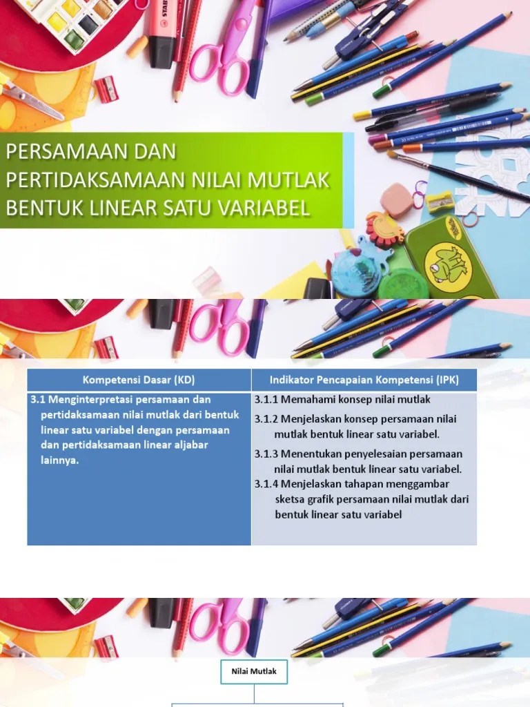 Dari bentuk linear satu variabel dengan persamaan dan pertidaksamaan linear . Persamaan Dan Pertidaksamaan Nilai Mutlak Bentuk Linear Satu Variabel Pdf