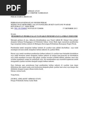 Surat permohonan internship new 1. Surat Pembatalan Latihan Praktikal Pdf