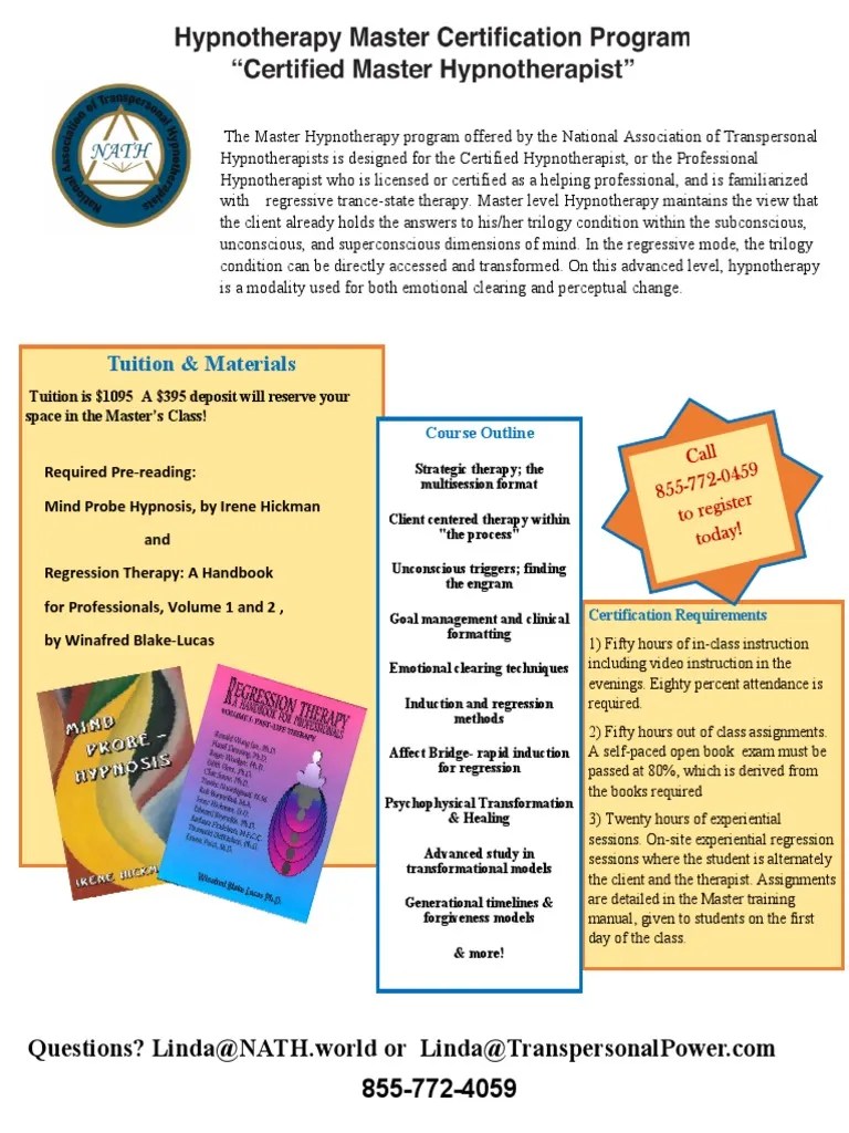 Master Hypnotherpay Certification Course | PDF | Hypnotherapy | Hypnosis