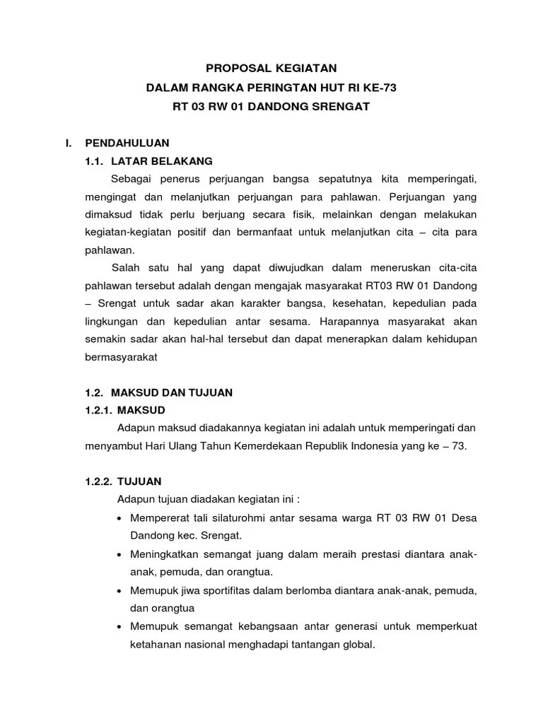 Di rt.01 rw.03 kelurahan padangsari. Proposal Kegiatan Desa Pdf
