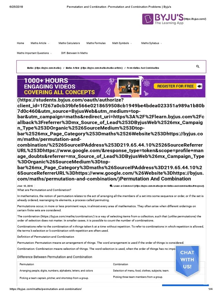 Permutation And Combination - Permutation And Combination Problems ...