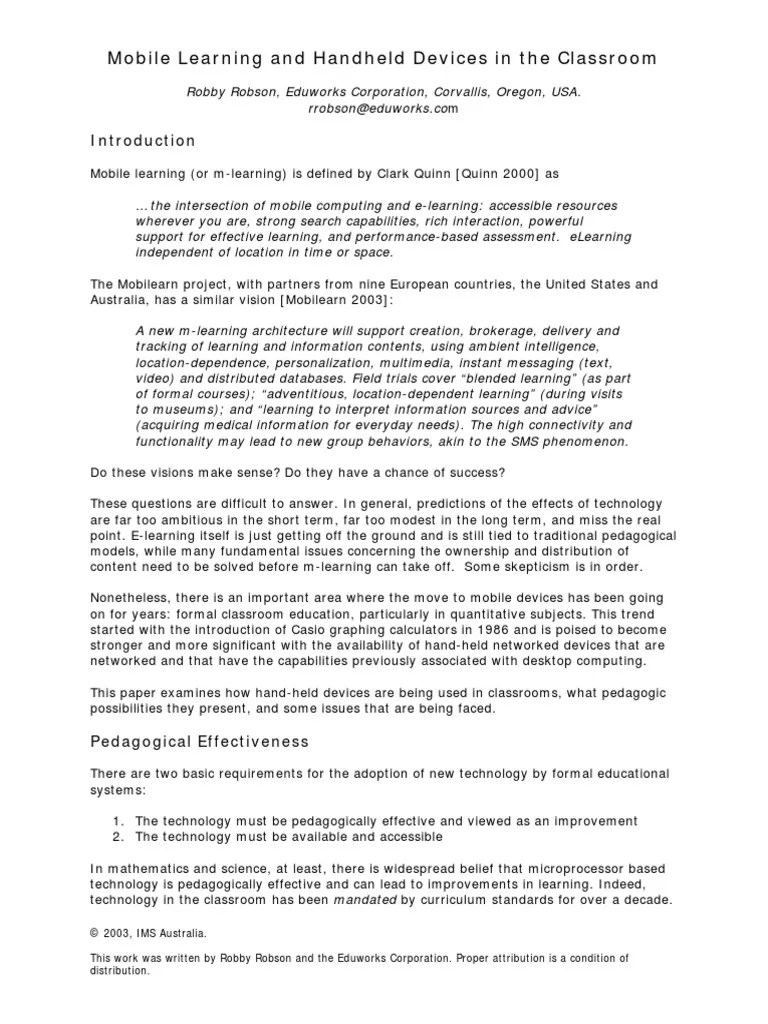 Mobile Learning Handheld Classroom PDF | PDF | Educational Technology ...