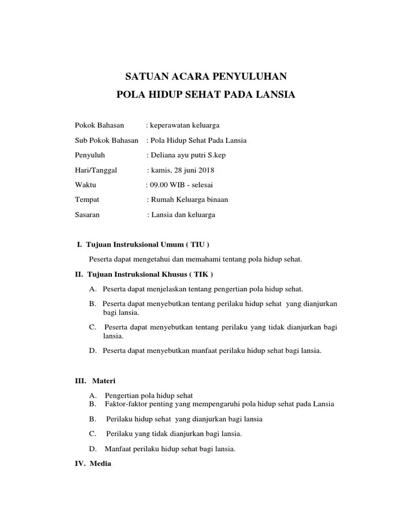 Satuan Acara Penyuluhan Pola Hidup Sehat Lansia | PDF