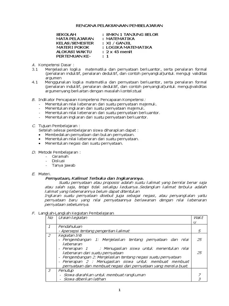 Tujuan pembuatan media atau alat . Rpp Logika Matematika Kurikulum 2013 Doc Beinyu Com