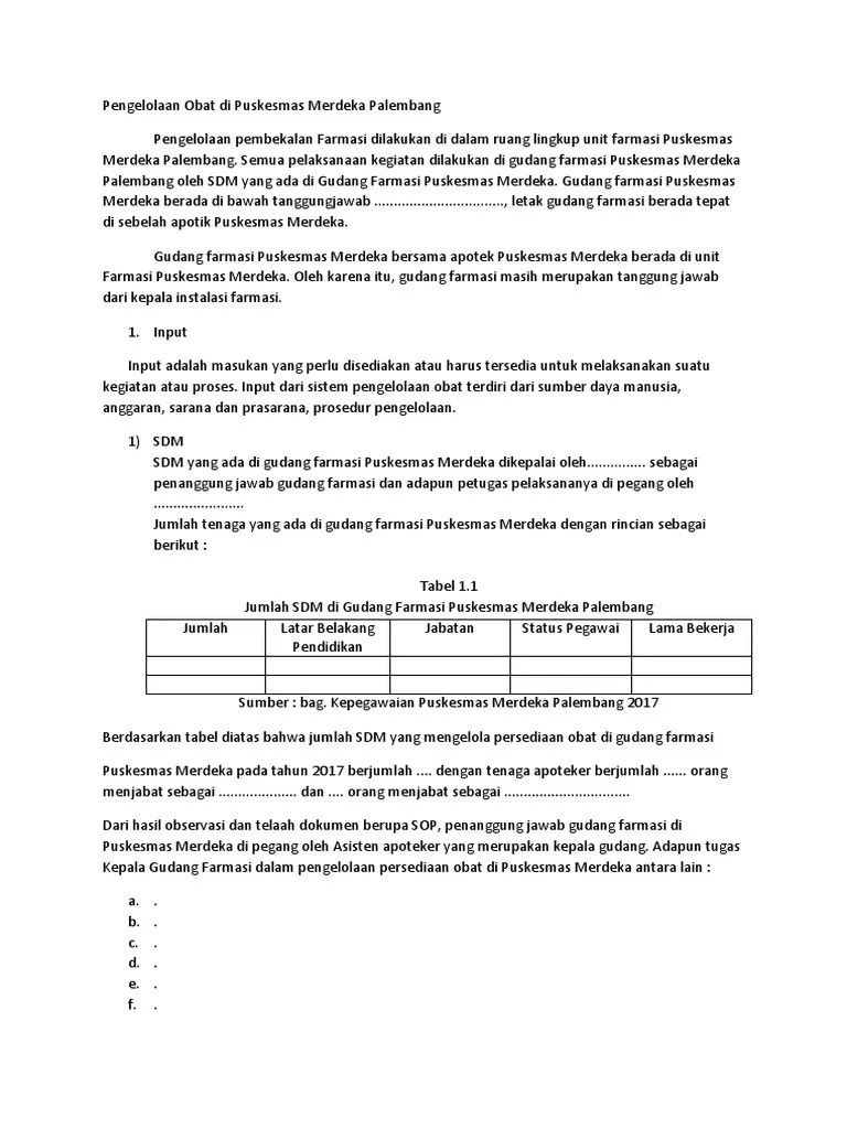 Pengelolaan Obat Di Puskesmas Merdeka Palembang | PDF