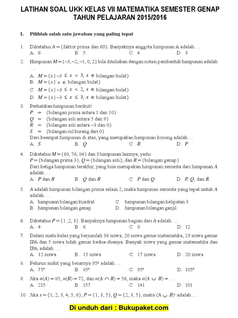 Artikel ini akan menyajikan beberapa soal yang bisa dijadikan latihan menghadapi ujian nasional matematika sma tahun 2019 dan pembahasannya. Soal Ukk Matematika Smp Kelas 7 Dan 8 Beinyu Com