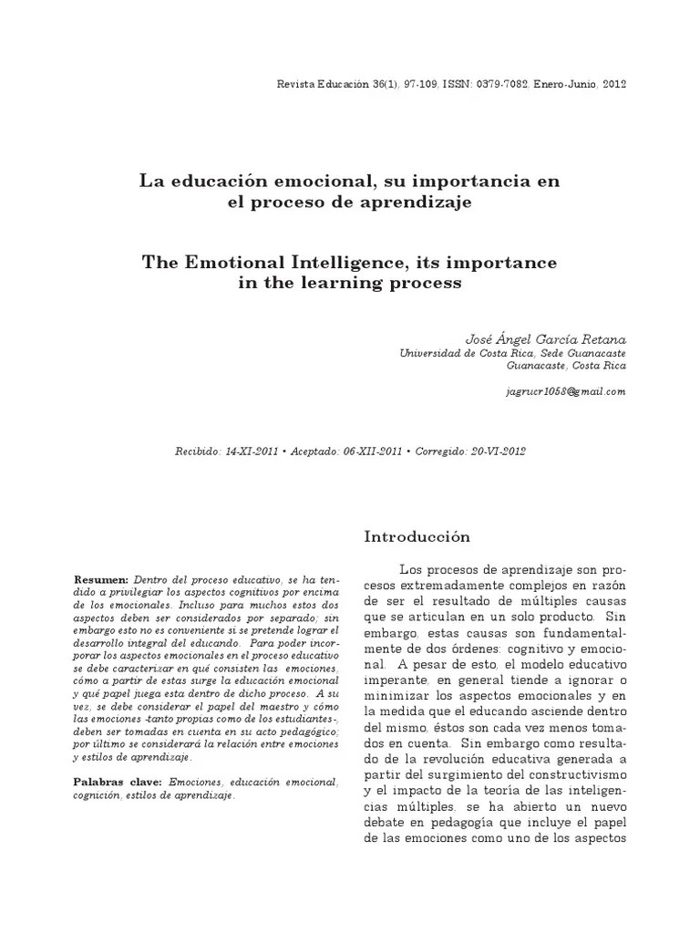 La Educación Emocional, Su Importancia En PDF | PDF