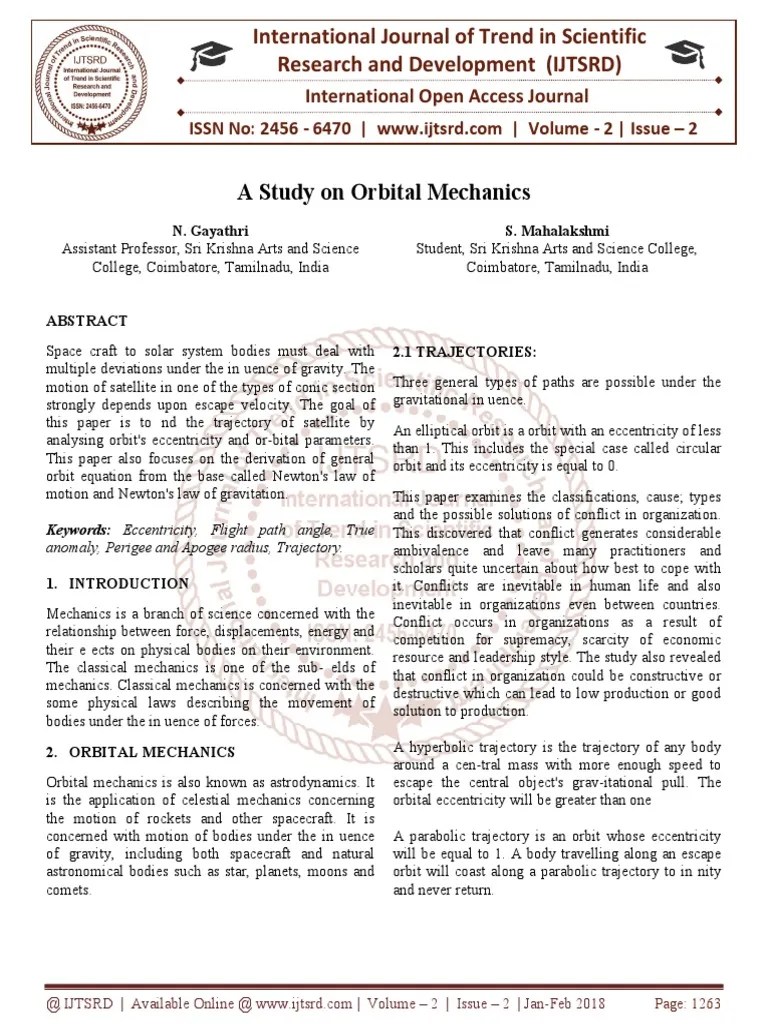 A Study On Orbital Mechanics | PDF | Orbit | Apsis