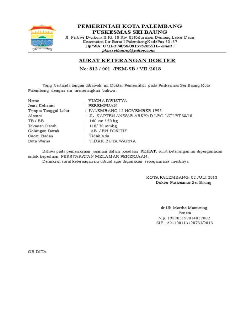 contoh surat izin sakit surat sekolah kerja. View Contoh Surat Keterangan Sehat Untuk Melamar Kerja Gif Fsmq