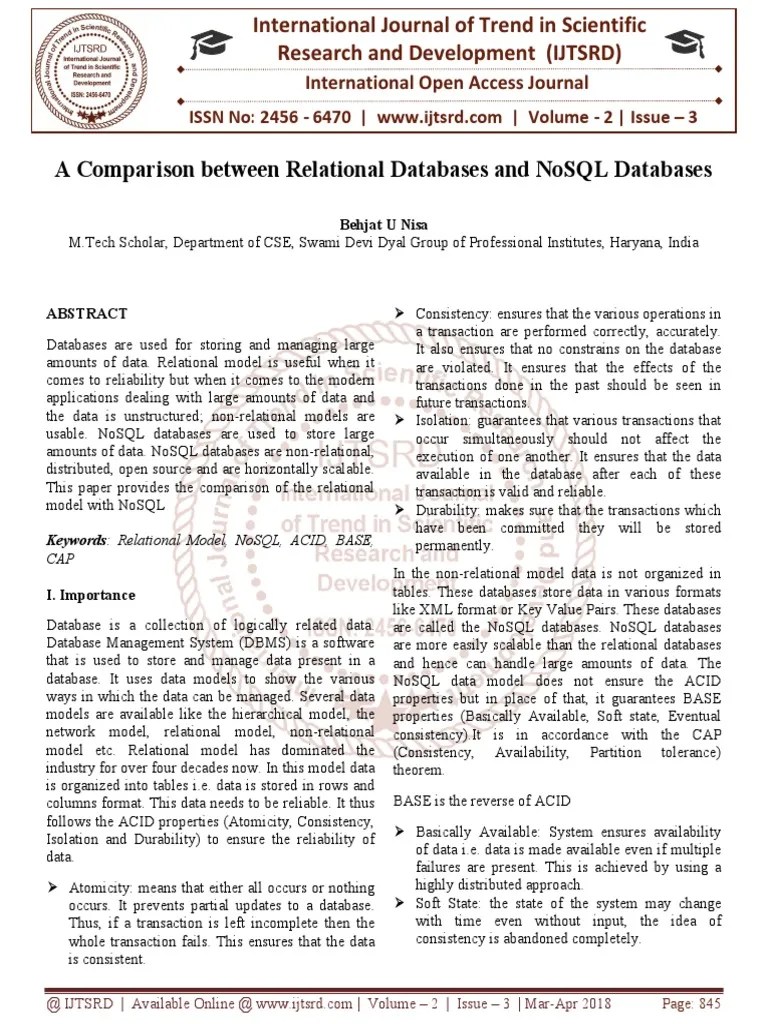 A Comparison Between Relational Databases And NoSQL Databases | PDF ...