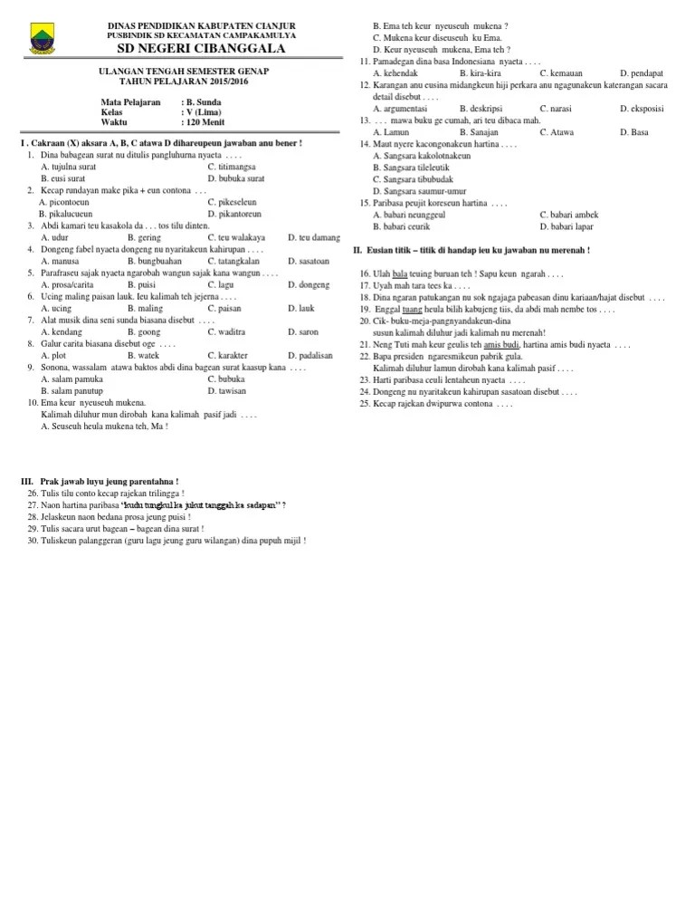 UTS Bahasa Sunda | PDF