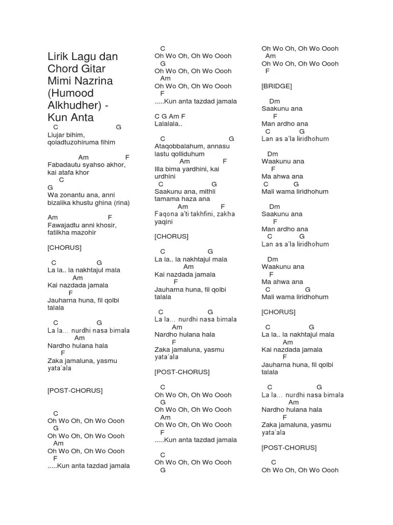 Kun Anta Chord Gitar Python D C Dm Fm F Eb Ab G Db Cm Gb Gm Am B Bb A Chords for YA HABIBAL QOLBI BIDADARI BERGITAR DI KONSER INDONESIA SEJUK with song key BPM capo transposer play along with guitar piano ukulele mandolin.