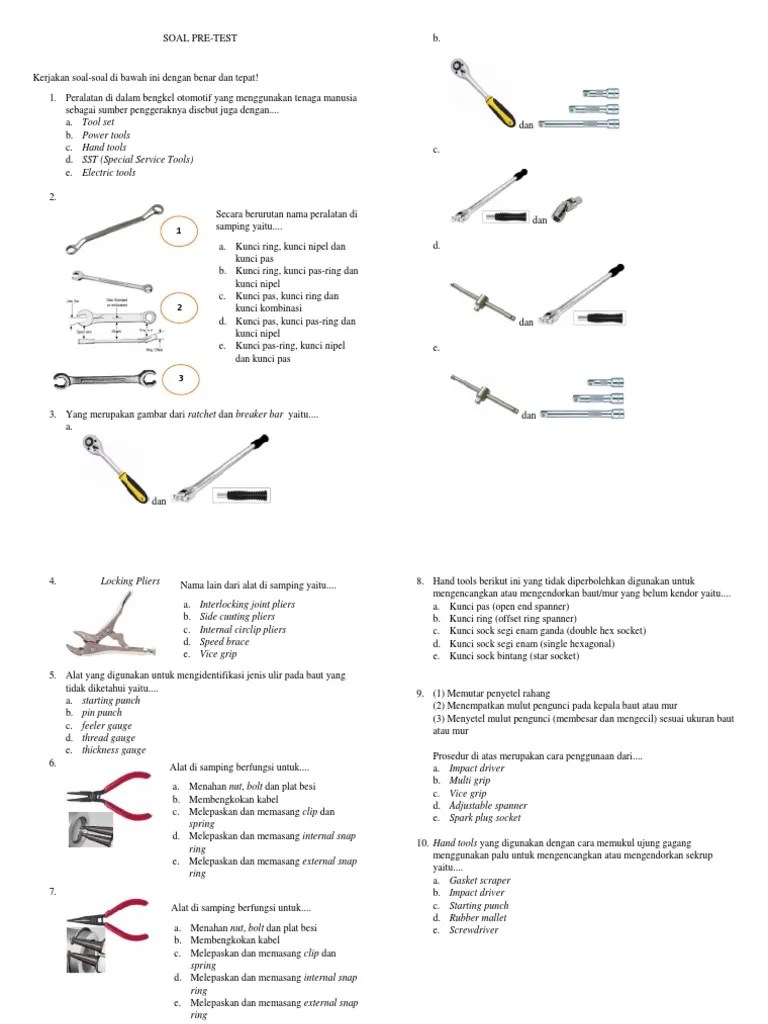 Soal Pretest Postest Handtools | PDF