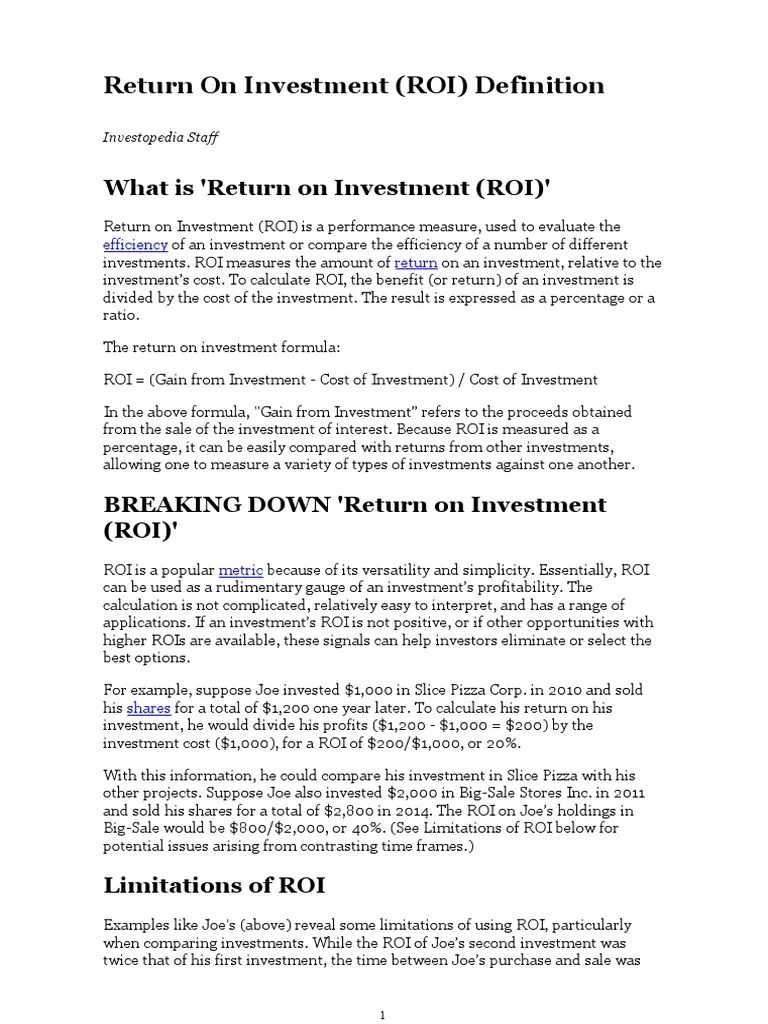 Return Of Investment | PDF | Return On Investment | Investing
