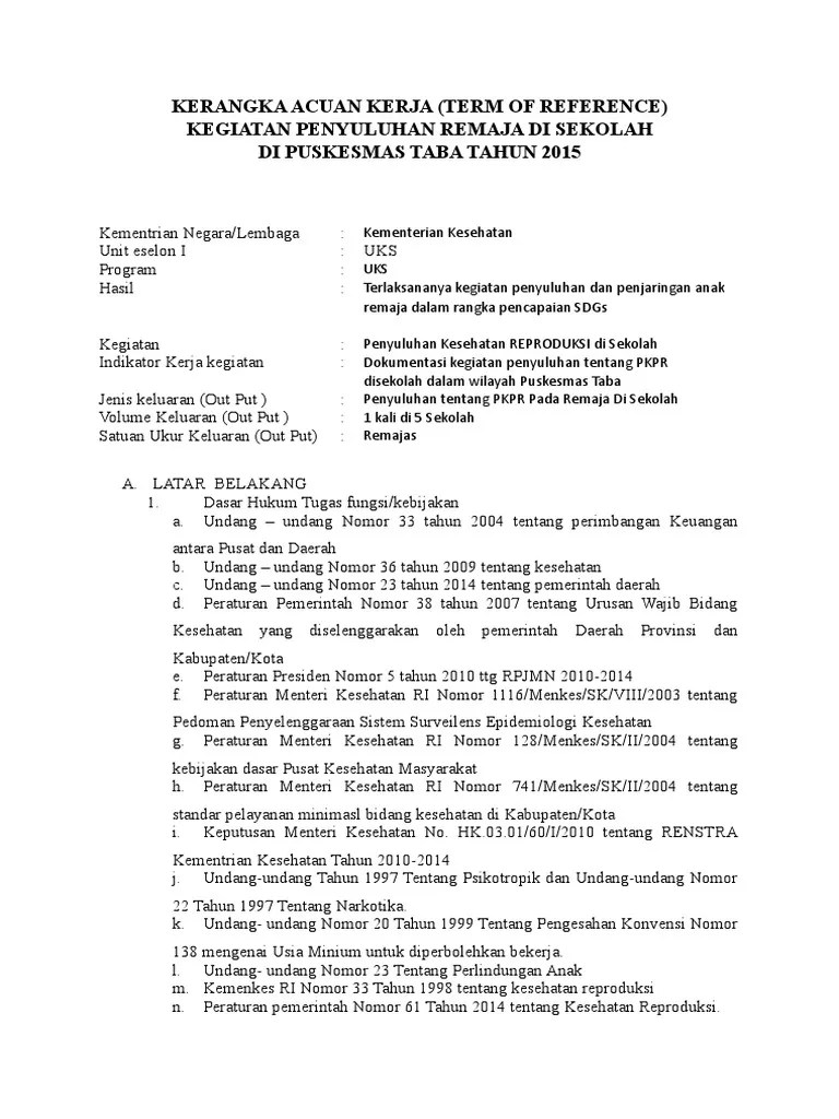 Kerangka Acuan PKPR | PDF