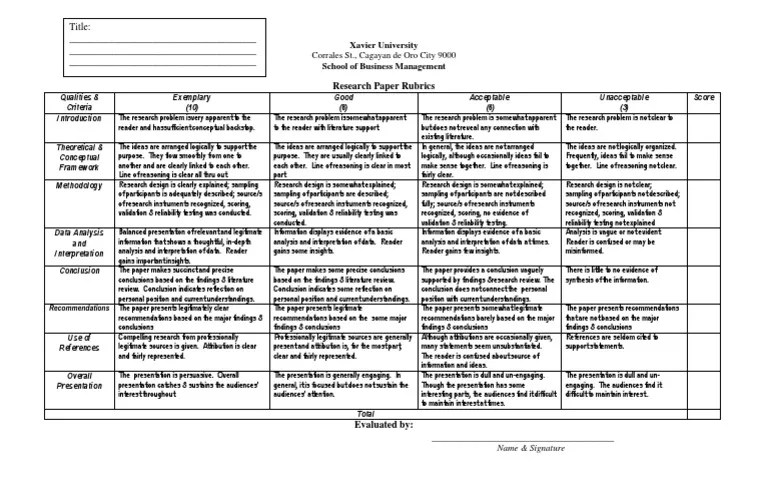 Rubric For Research Paper | PDF | Rubric (Academic) | Reason