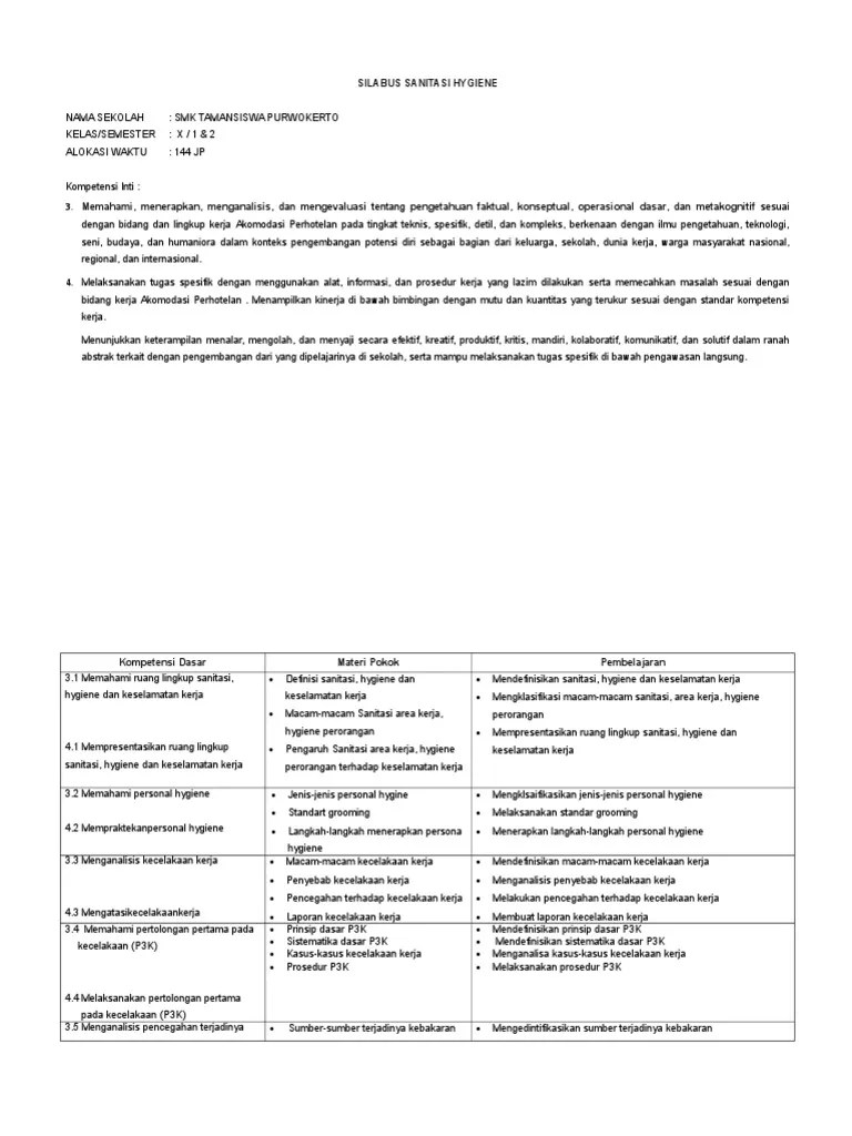 Rpp Sanitasi Hygiene Dan Keselamatan Kerja Perhotelan - Info Seputar Kerjaan