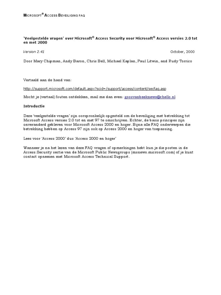 MS Access Security FAQ NL | PDF