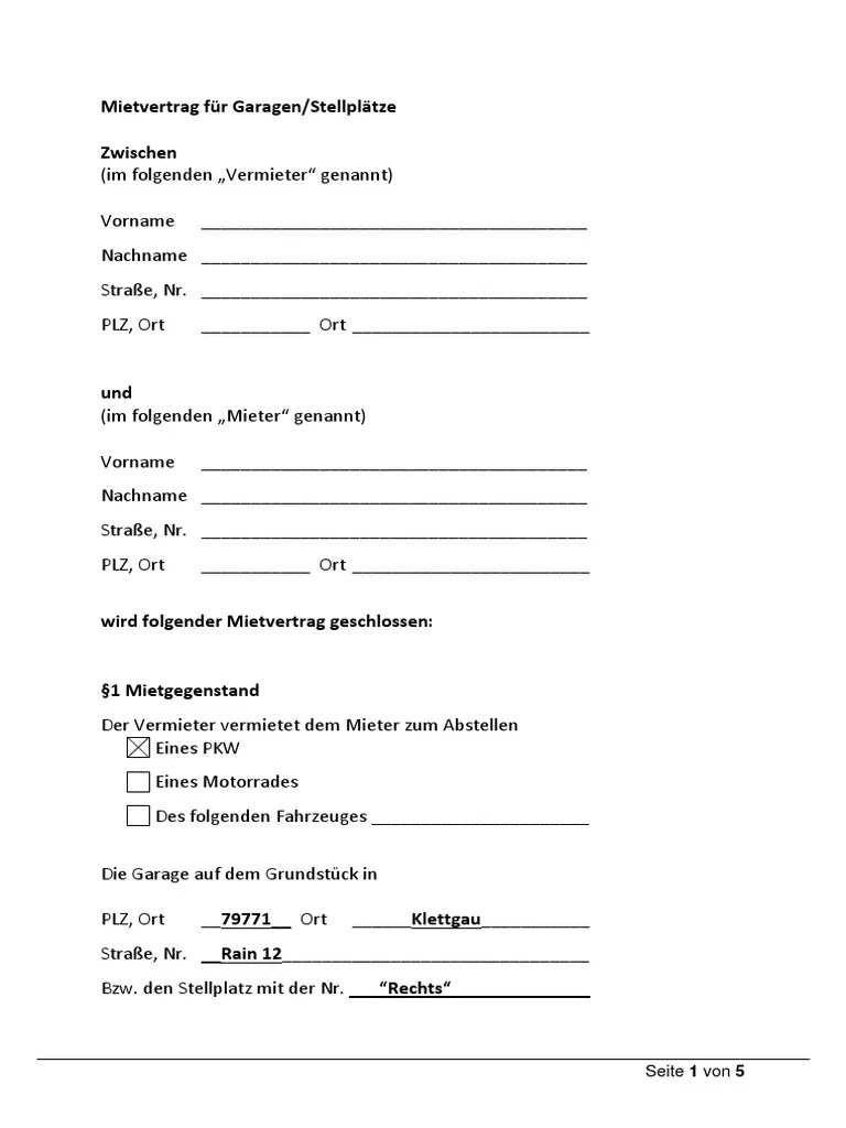 Mietvertrag fur eine garage oder einen stellplatz pdf pdf vorlage zum ausdrucken from was genau im mietvertrag für den tiefgaragenstellplatz, den keller oder die garage festgehalten wird, ist. Mietvertrag für Garagen.pdf