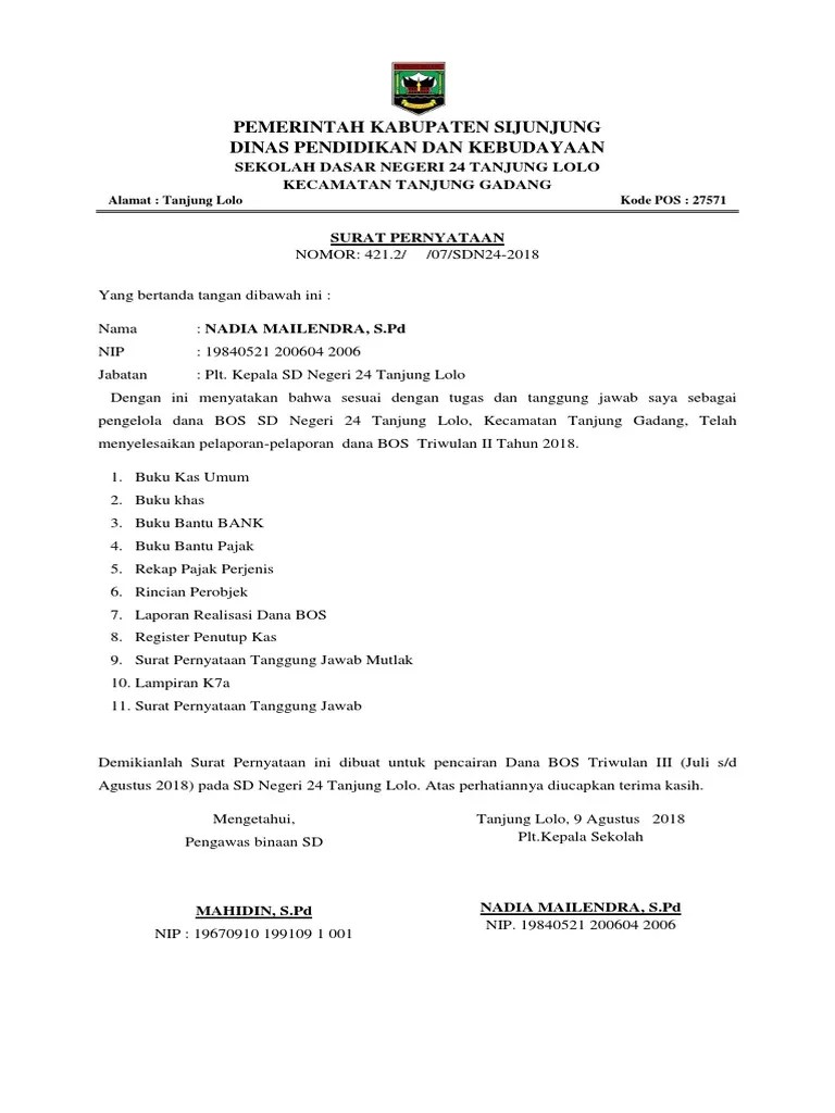 Maybe you would like to learn more about one of these? Surat Pernyataan Pencairan Dana Bos Pdf