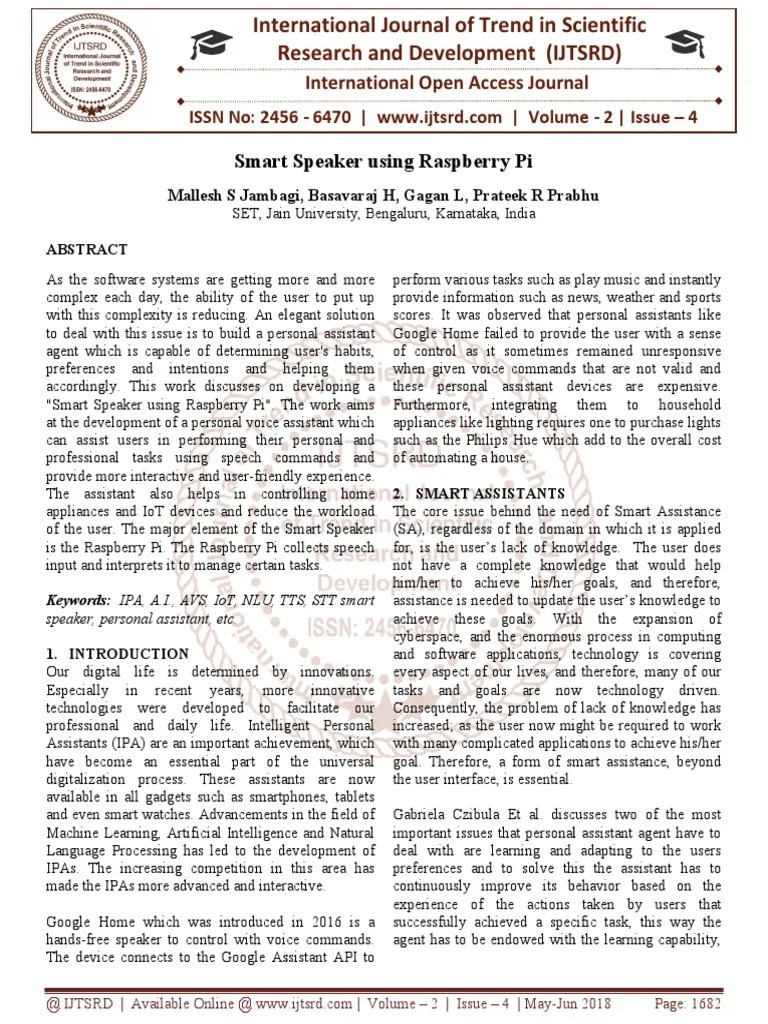 Smart Speaker Using Raspberry Pi | PDF | Speech Recognition | Speech ...