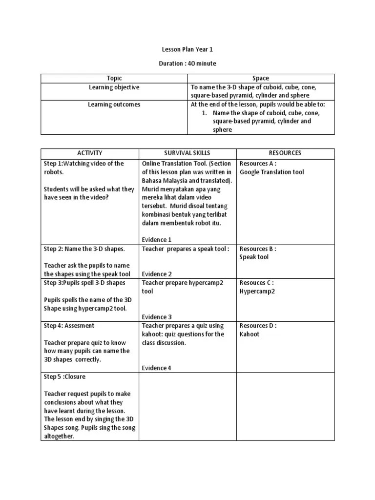 Lesson Plan Year 1 | PDF | Lesson Plan | Pedagogy