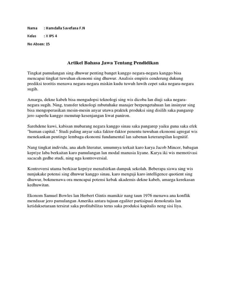 Artikel Bahasa Jawa Tentang Pendidikan – Beinyu.com