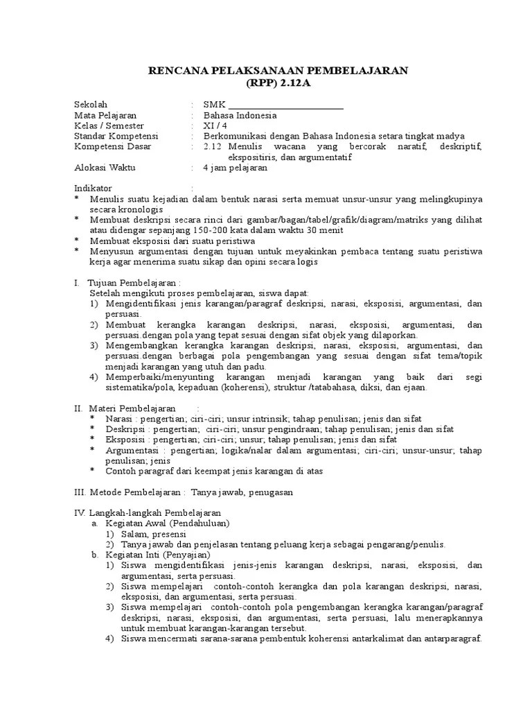 RPP Bahasa Indonesia 2 12A | PDF