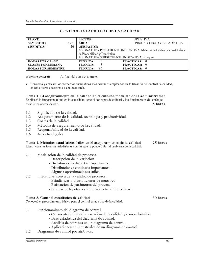 Control Estadistico De La Calidad | PDF | Estadísticas | Prueba ...
