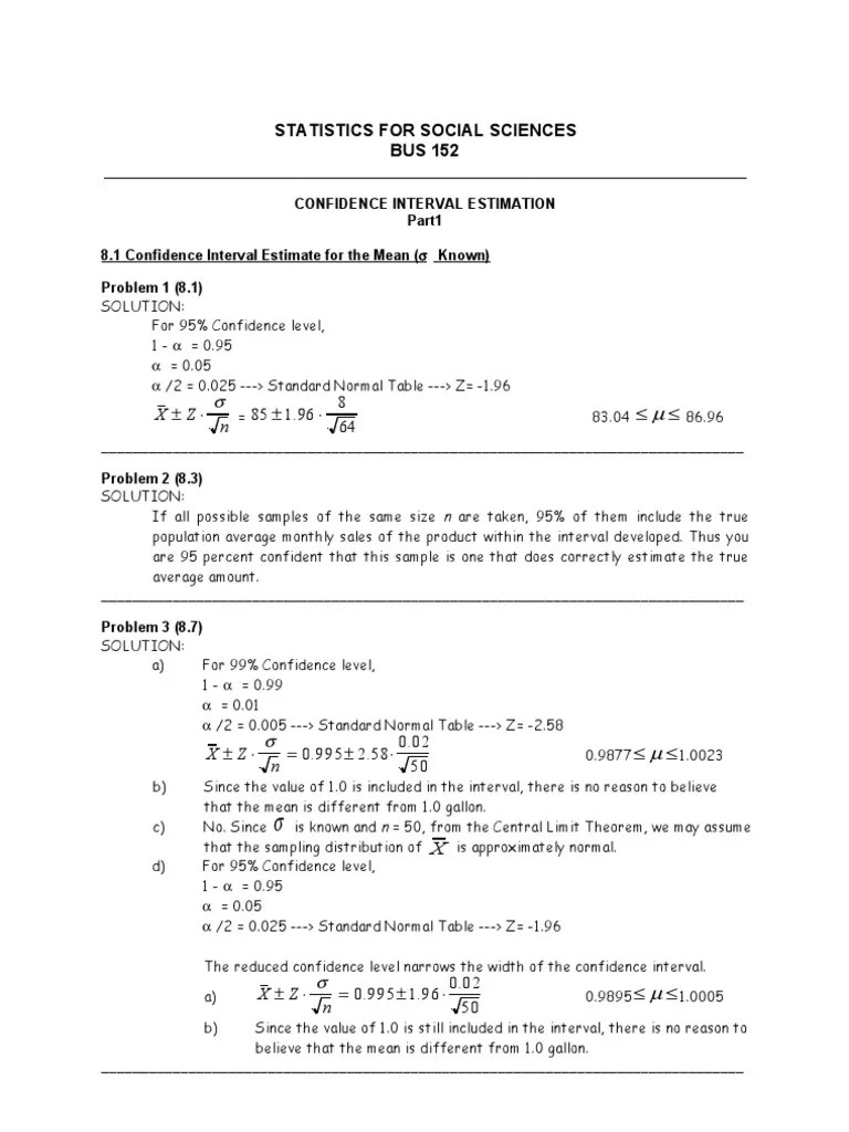 Ch8 Confidence Interval Estimation Part1 - Suggested Problems Solutions | PDF | Confidence ...