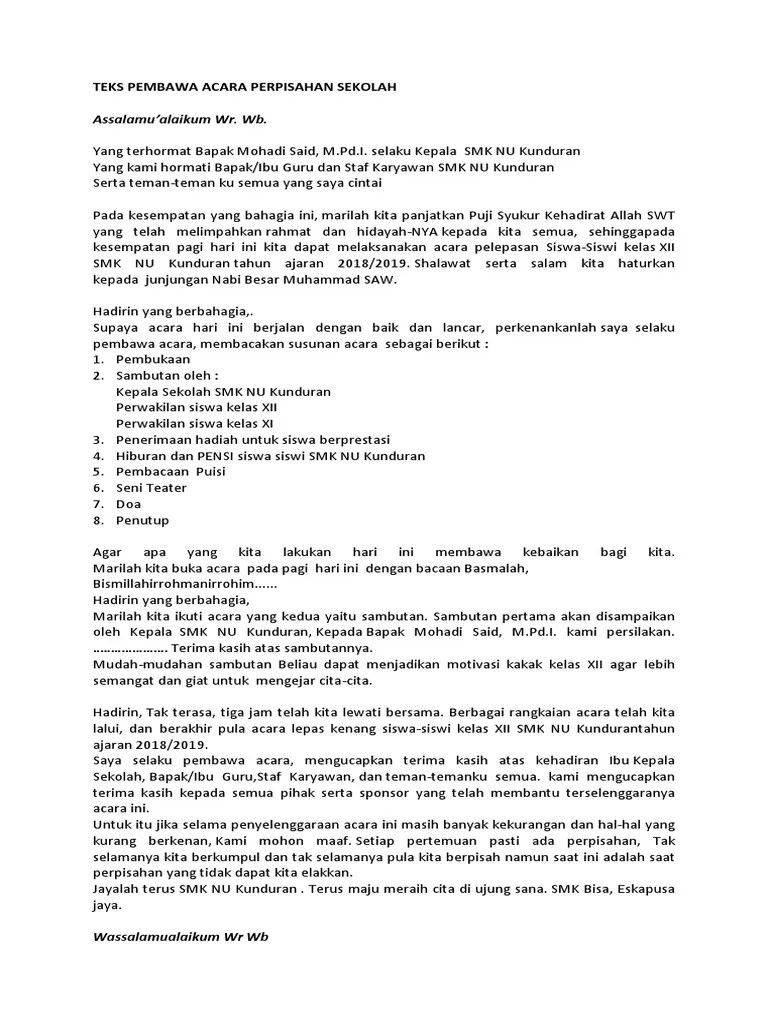 Ada banyak sekali peristiwa didunia ini disampaikan melalui berita, berita disiarkan melalui media cetak, . Teks Pembawa Acara Perpisahan Sekolah Pdf