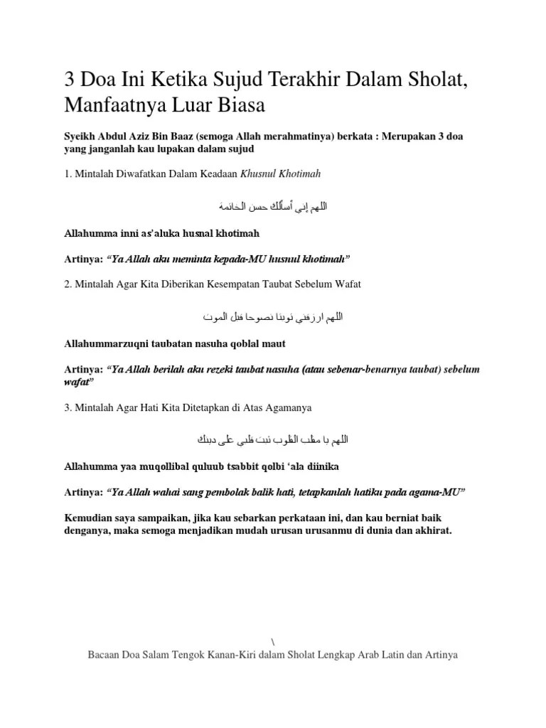 Bacaan 3 Doa Ketika Sujud Terakhir Dalam Shalat - Kumpulan Doa