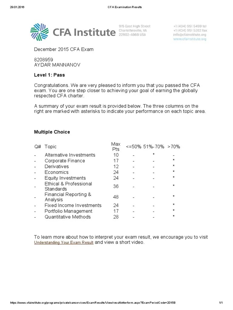 CFA Level 1 Results | PDF | Financial Economics | Investing
