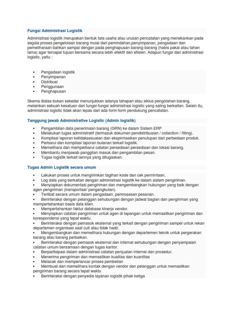 Fungsi Administrasi Logistik | PDF