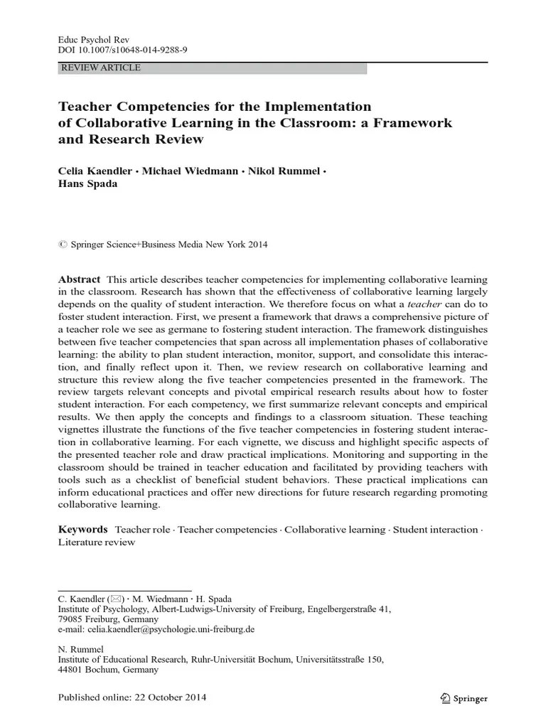 Collaborative Learning In Classroom | PDF | Metacognition | Learning