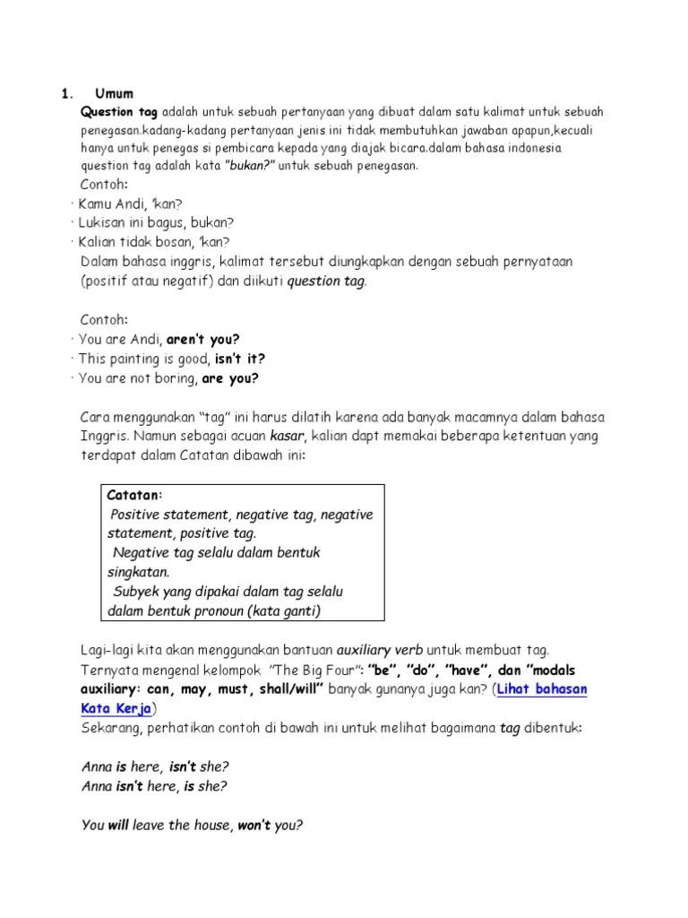 Question Tag B Inggris 