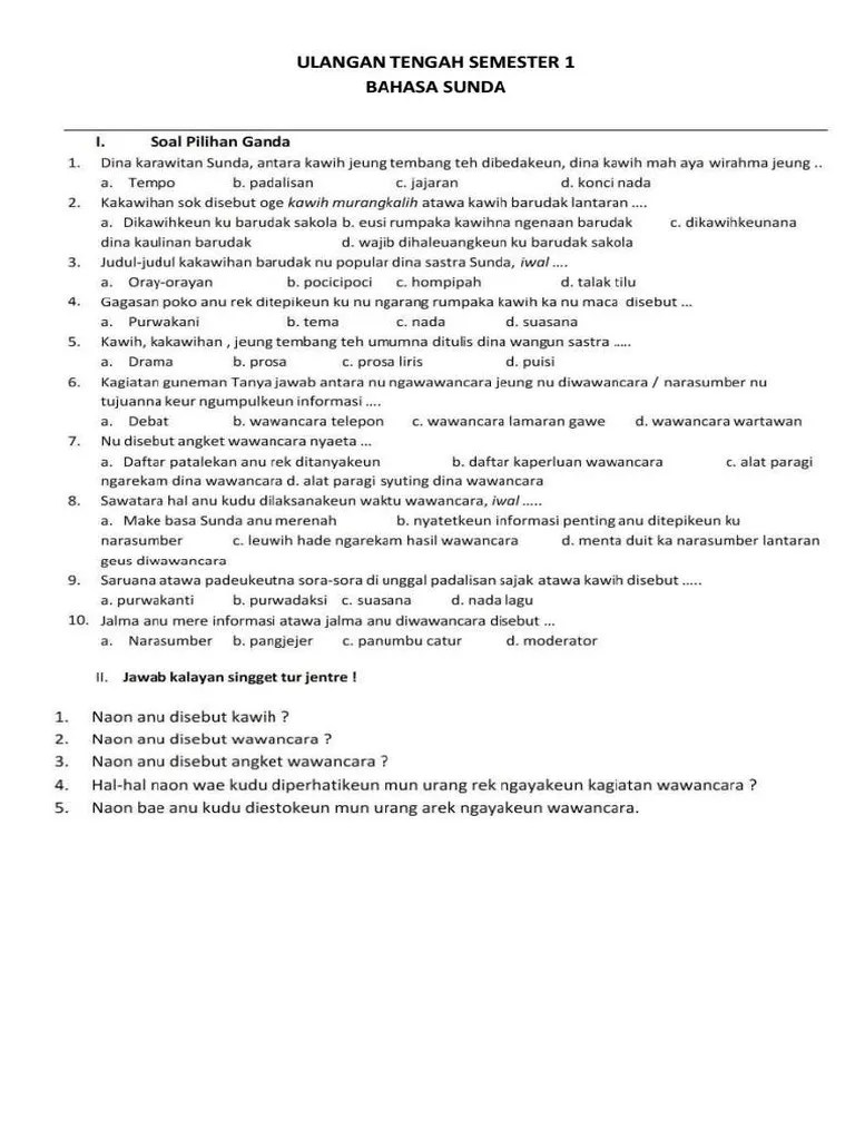 UTS 1 Bahasa Sunda 9 | PDF