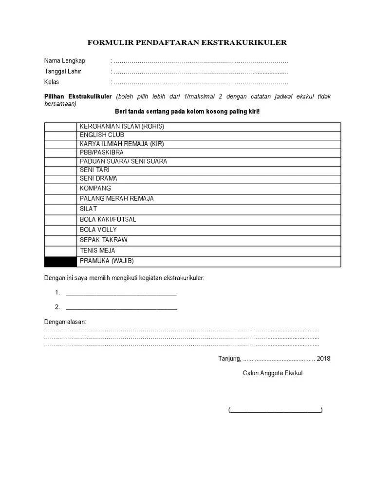 § program unggulan akademik dan non akademik. Contoh Format Formulir Pendaftaran - Guru Ilmu Sosial