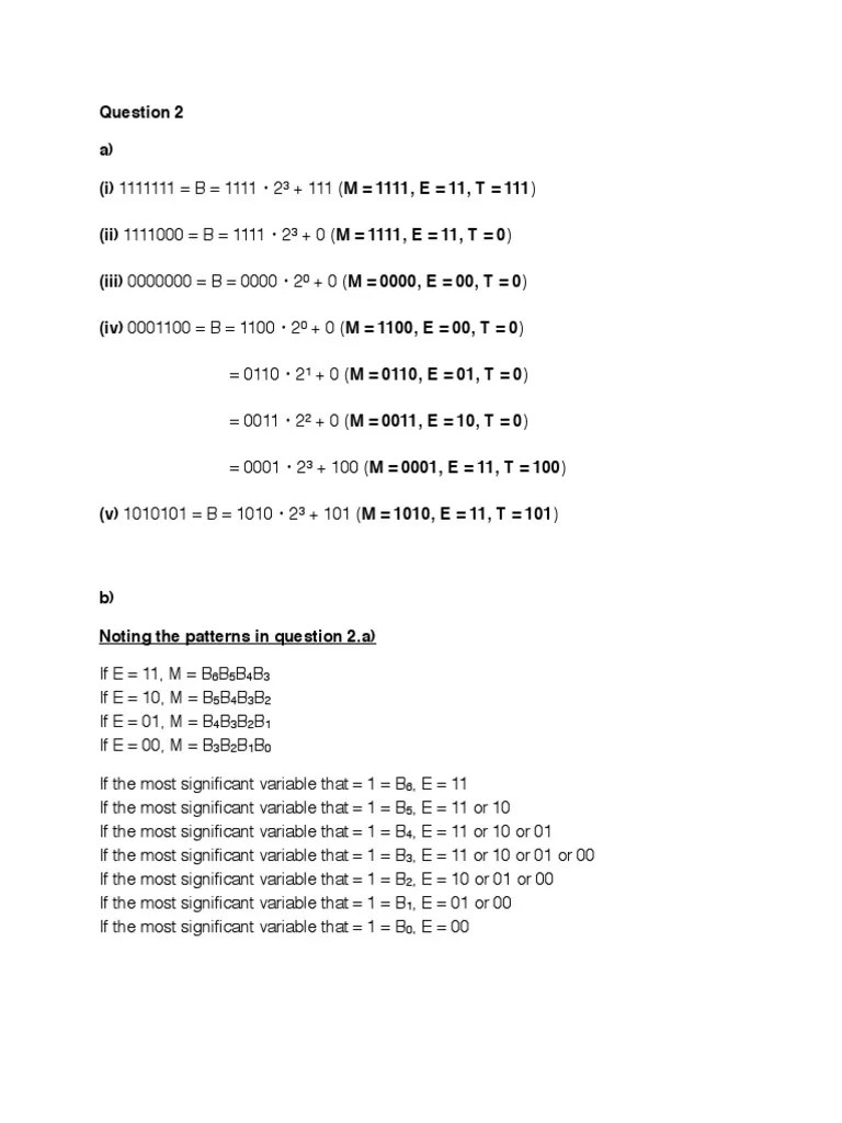 A) (i) 1111111 = B = 1111・2 (ii) 1111000 = B = 1111・2 (iii) 0000000 = B ...