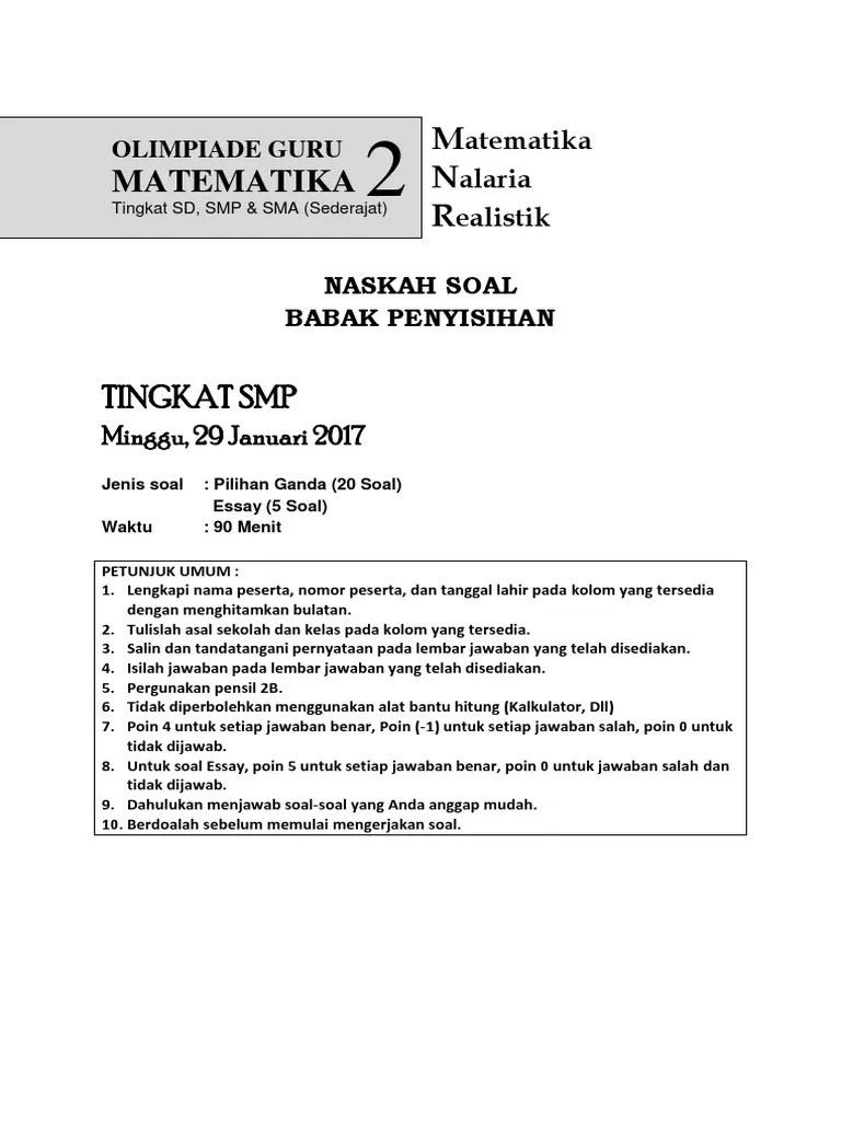 soal bilangan bulat kelas 7. Mnr Guru 2017