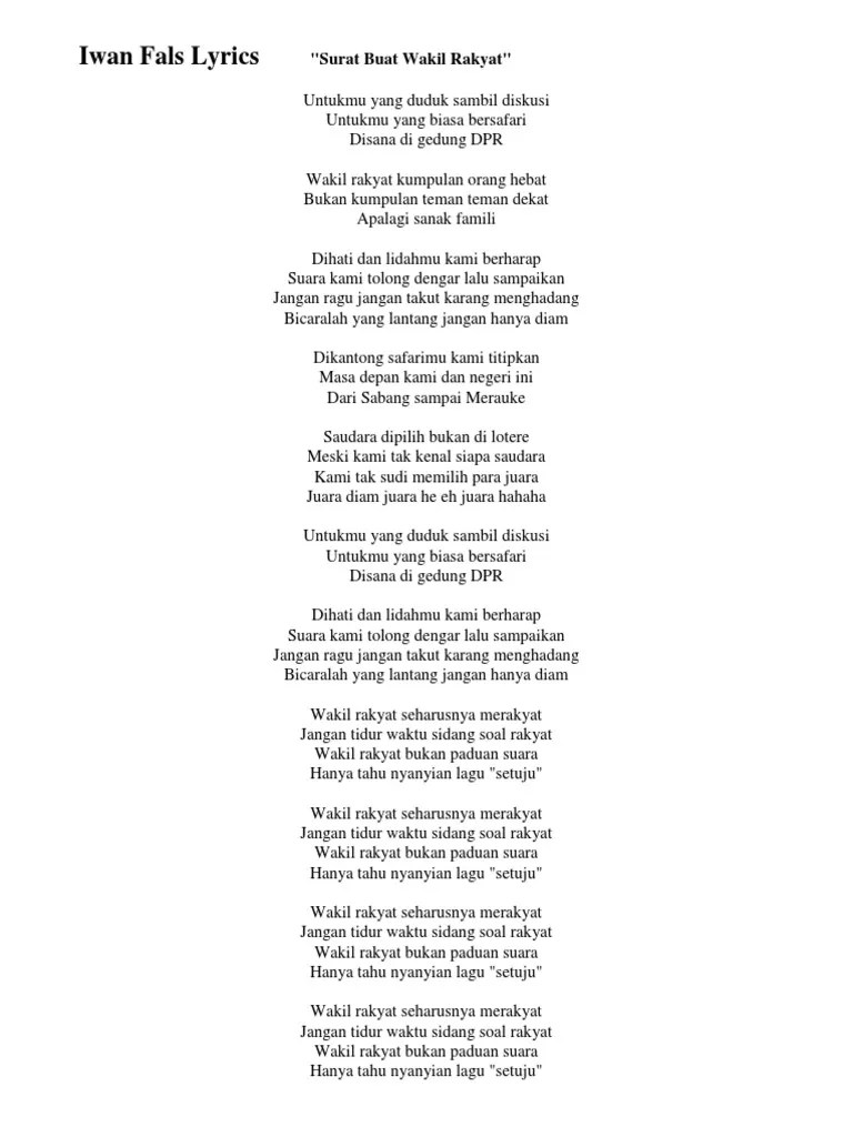 Sempat populer lirik lagu dan chord salah satunya yaitu lagu berjudul surat buat wakil rakyat. Chord Dan Lirik Iwan Fals Wakil Rakyat
