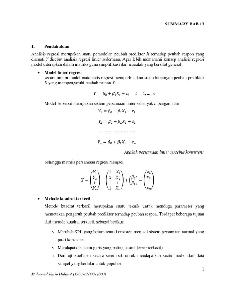 Regresi Dalam Bentuk Notasi Matriks | PDF
