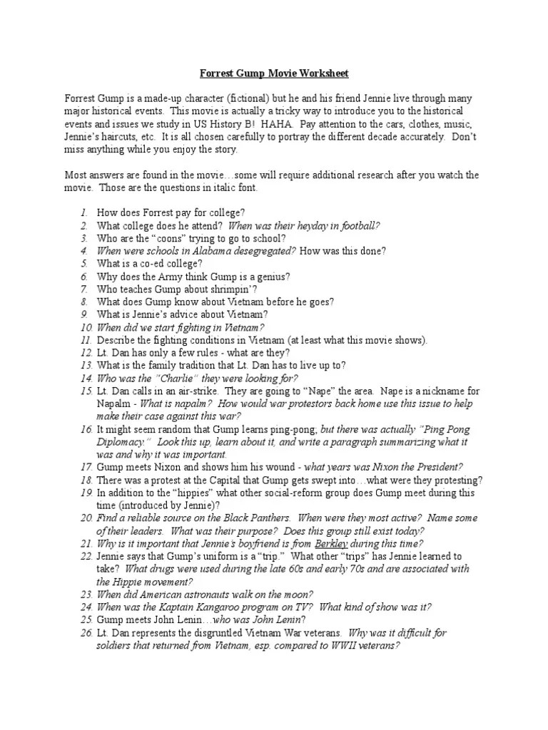Vor 1 tag · forces unit study guide answer key Forrest Gump Worksheet Pdf Black Panther Party Vietnam War