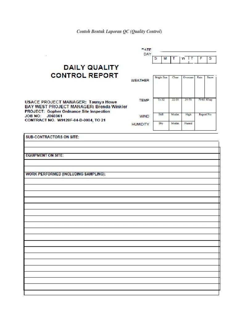 Contoh Laporan Quality Control Contoh Kat Cute766