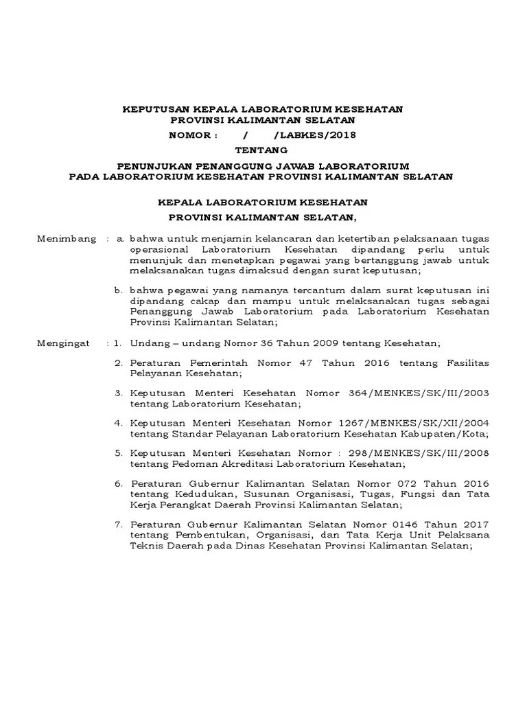 (1) laboratorium kesehatan swasta harus mempunyai penanggung jawab. Sk Penanggung Jawab Lab Pdf