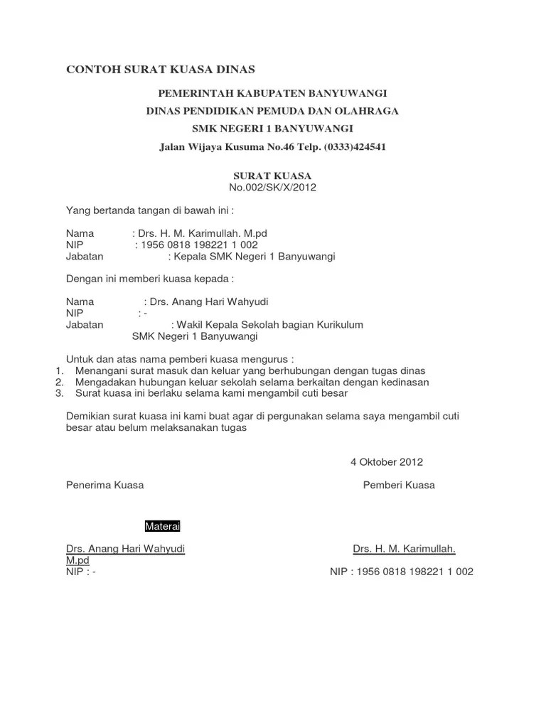 Simak contoh surat kuasa beserta format surat kuasa yang baik dan. Contoh Surat Kuasa Dinas Pdf