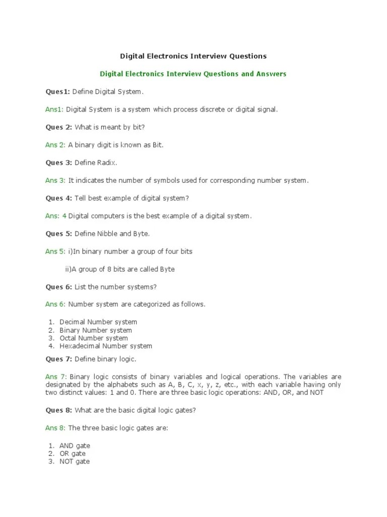 Digital Electronics Interview Questions | PDF | Logic Gate | Electrical Circuits