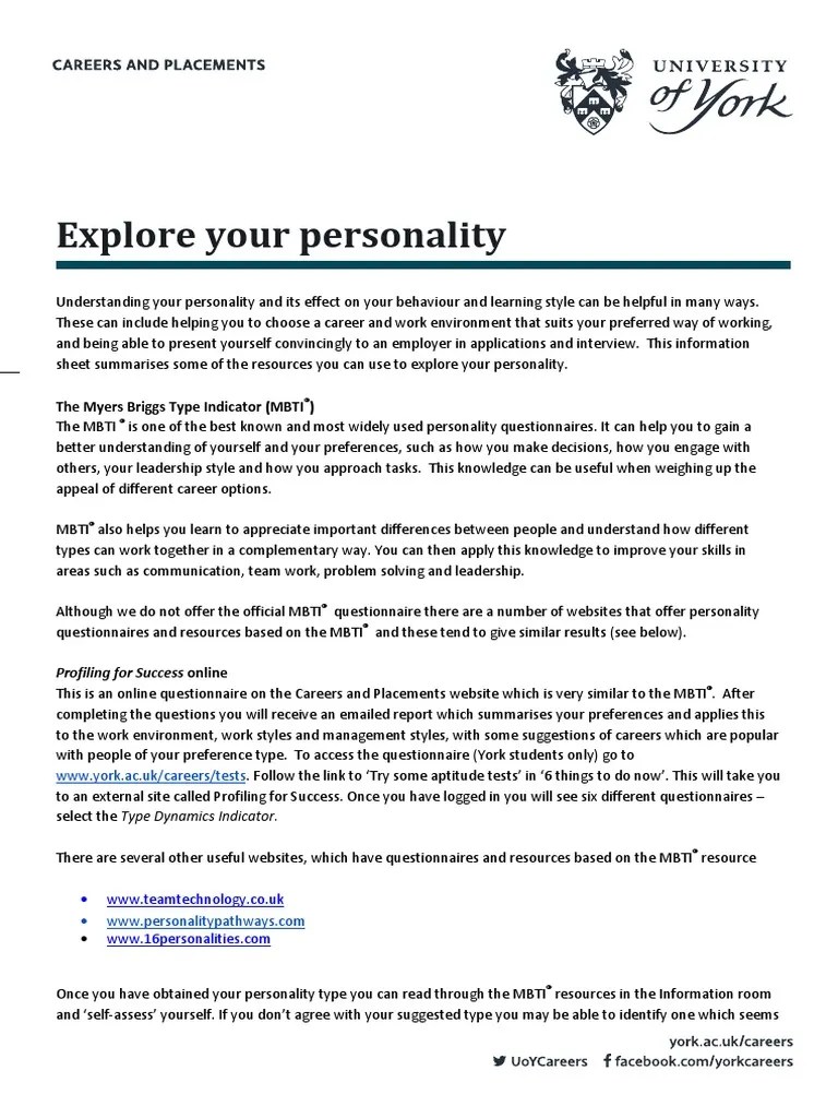 Explore Your Personality: Profiling For Success Online | PDF ...