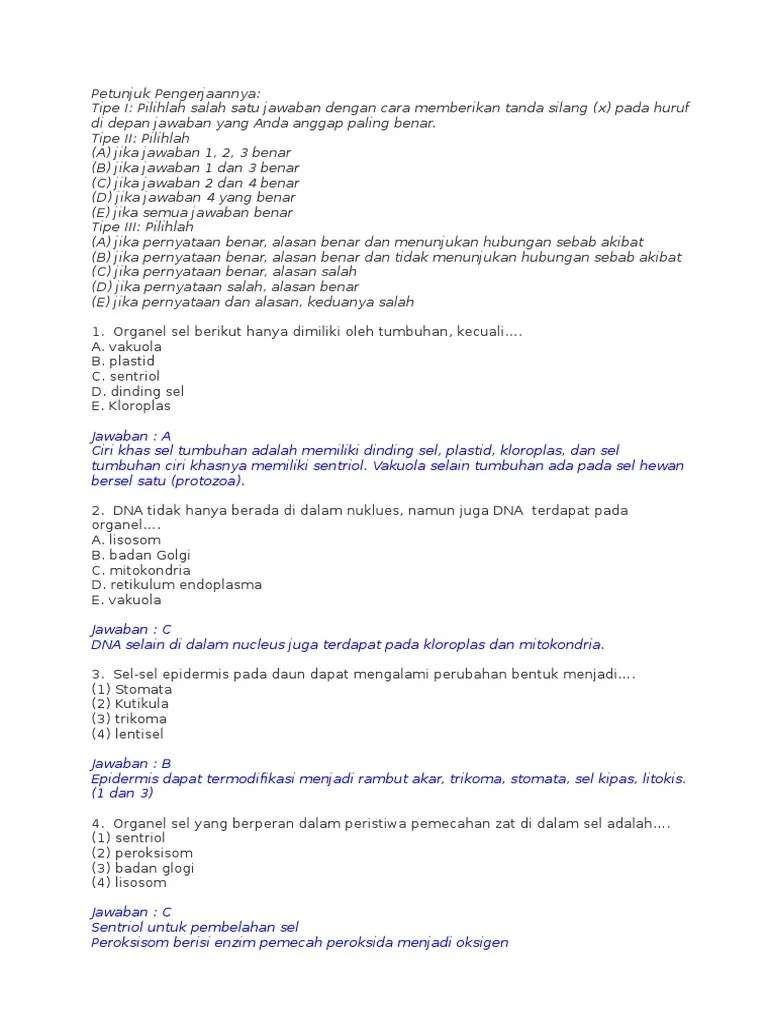 Bagian ini hanya terdapat pada sel tumbuhan. Soal Pewarisan Sifat Pembhsn Pdf