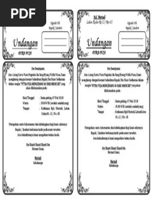Surat undangan adalah surat pemberitahuan yang meminta pihak lain untuk datang pada waktu, tempat, dan acara yang telah ditentukan. Undangan Puja 1 Lembar Isi 2 Pdf